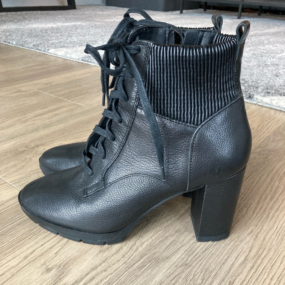 winter sale Corso Como Black Lace Up whimsigoth chunky heel leather Ankle Boots